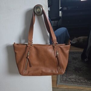 Caramel Shoulder Bag with Tassels and Soft Texture